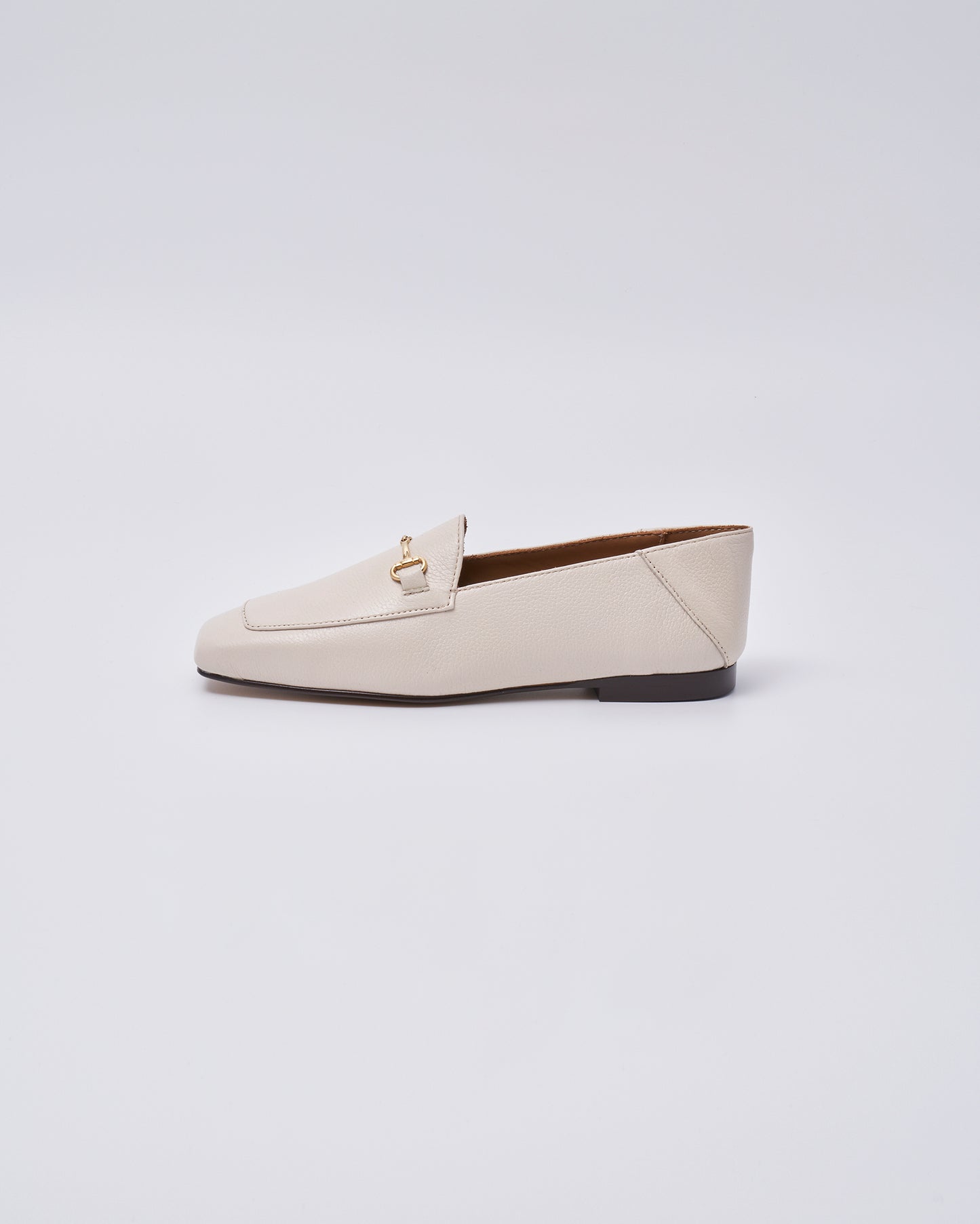 BIT SLIP ON SQUARE SHOES GRAIN LEATHER WHITE