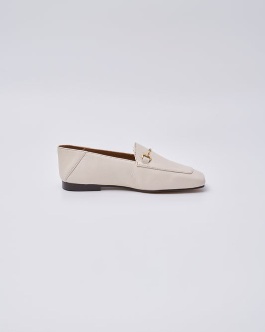 BIT SLIP ON SQUARE SHOES GRAIN LEATHER WHITE