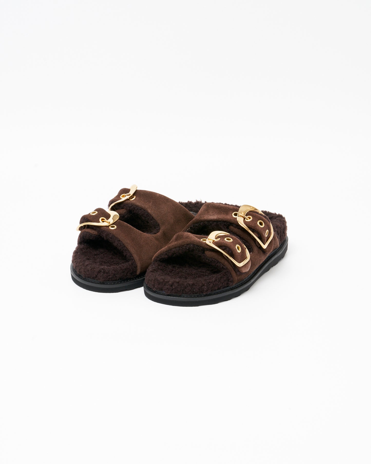 23118W DOUBLE BUCKLE SHEARING SANDALS DARK BROWN SUEDE