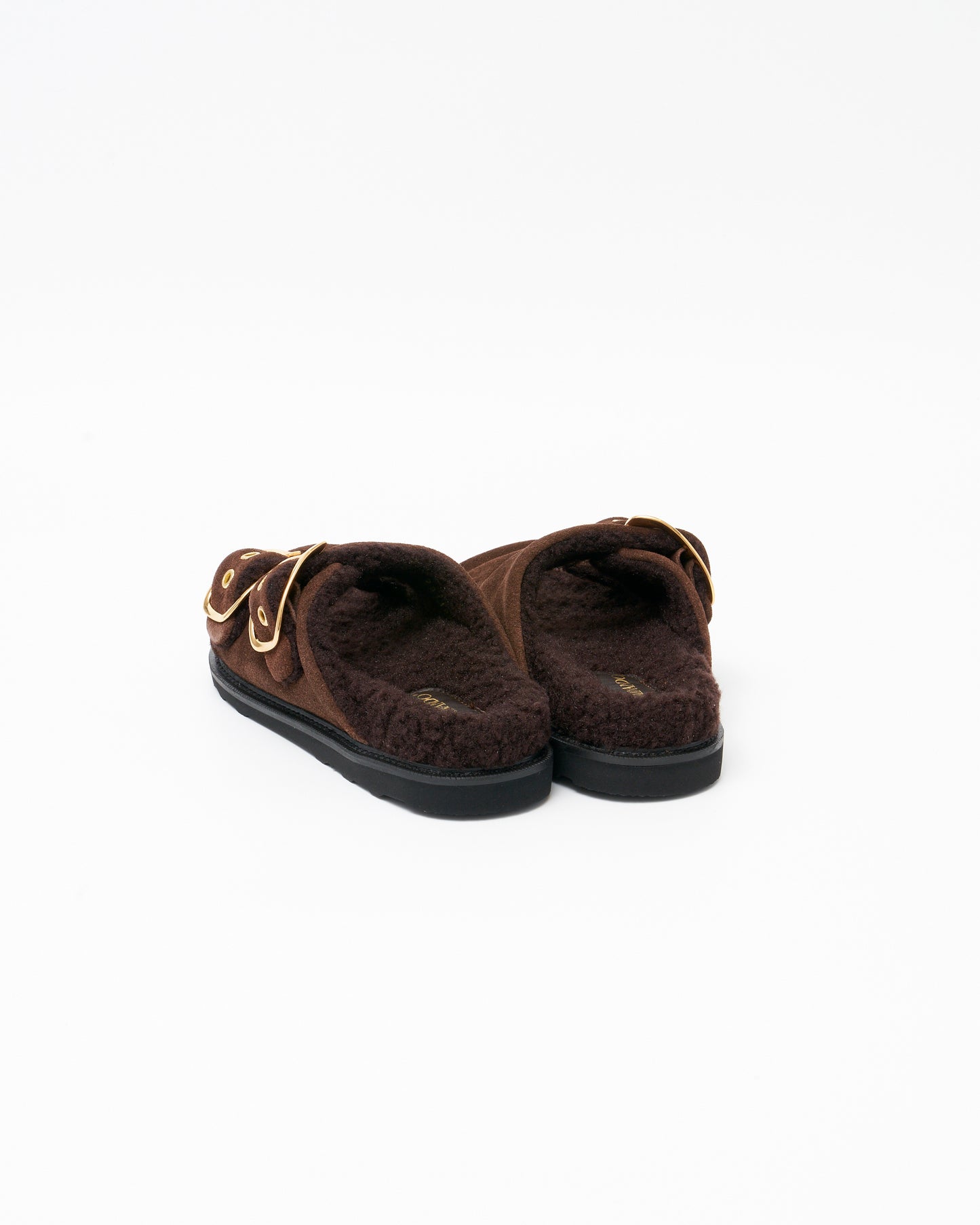 23118W DOUBLE BUCKLE SHEARING SANDALS DARK BROWN SUEDE