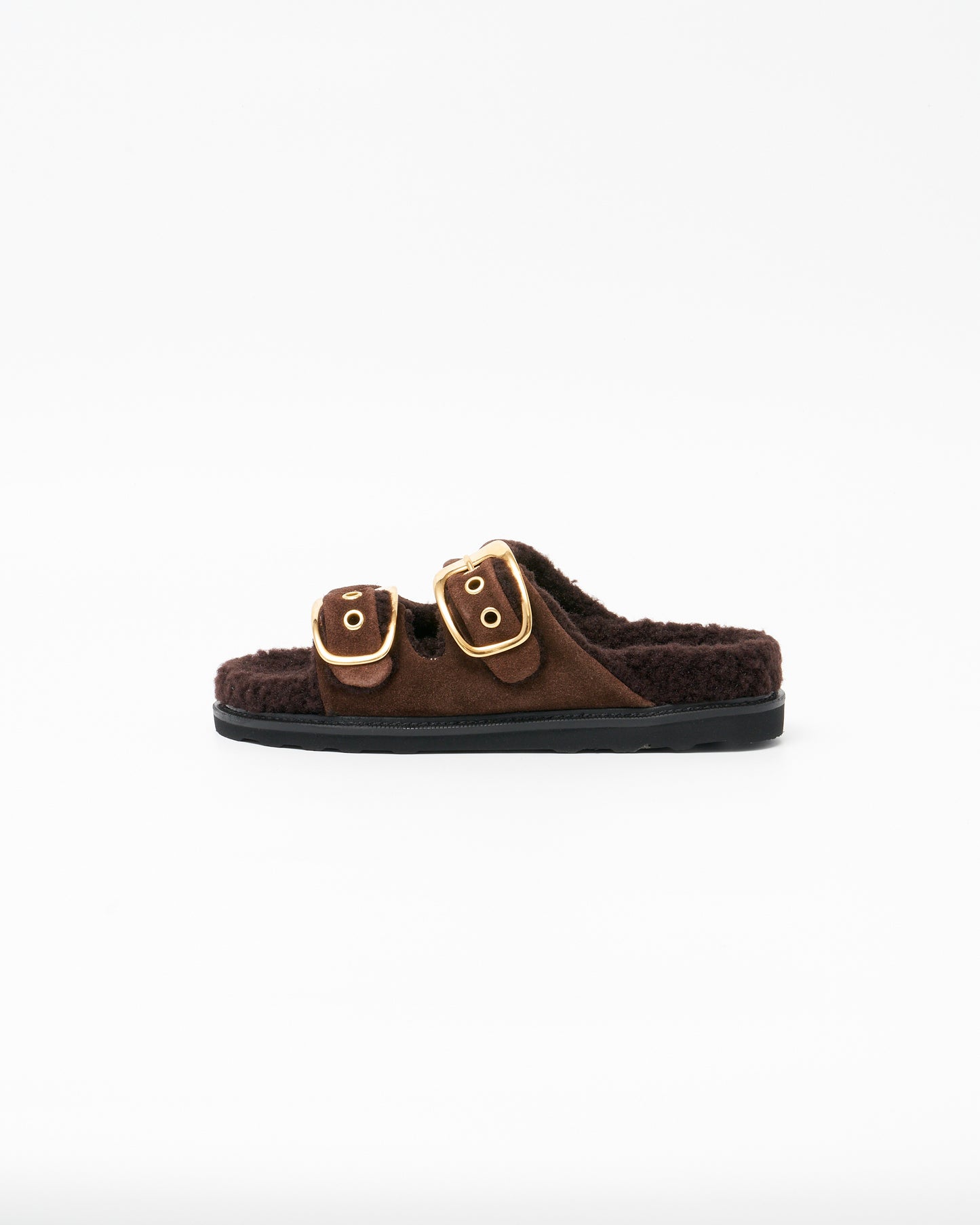 23118W DOUBLE BUCKLE SHEARING SANDALS DARK BROWN SUEDE