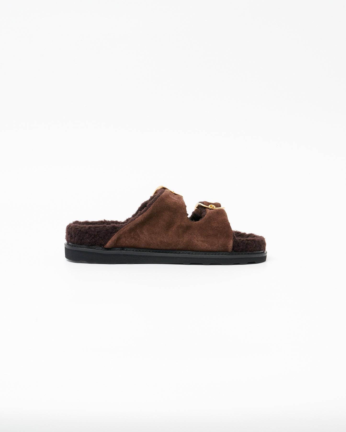 23118W DOUBLE BUCKLE SHEARING SANDALS DARK BROWN SUEDE