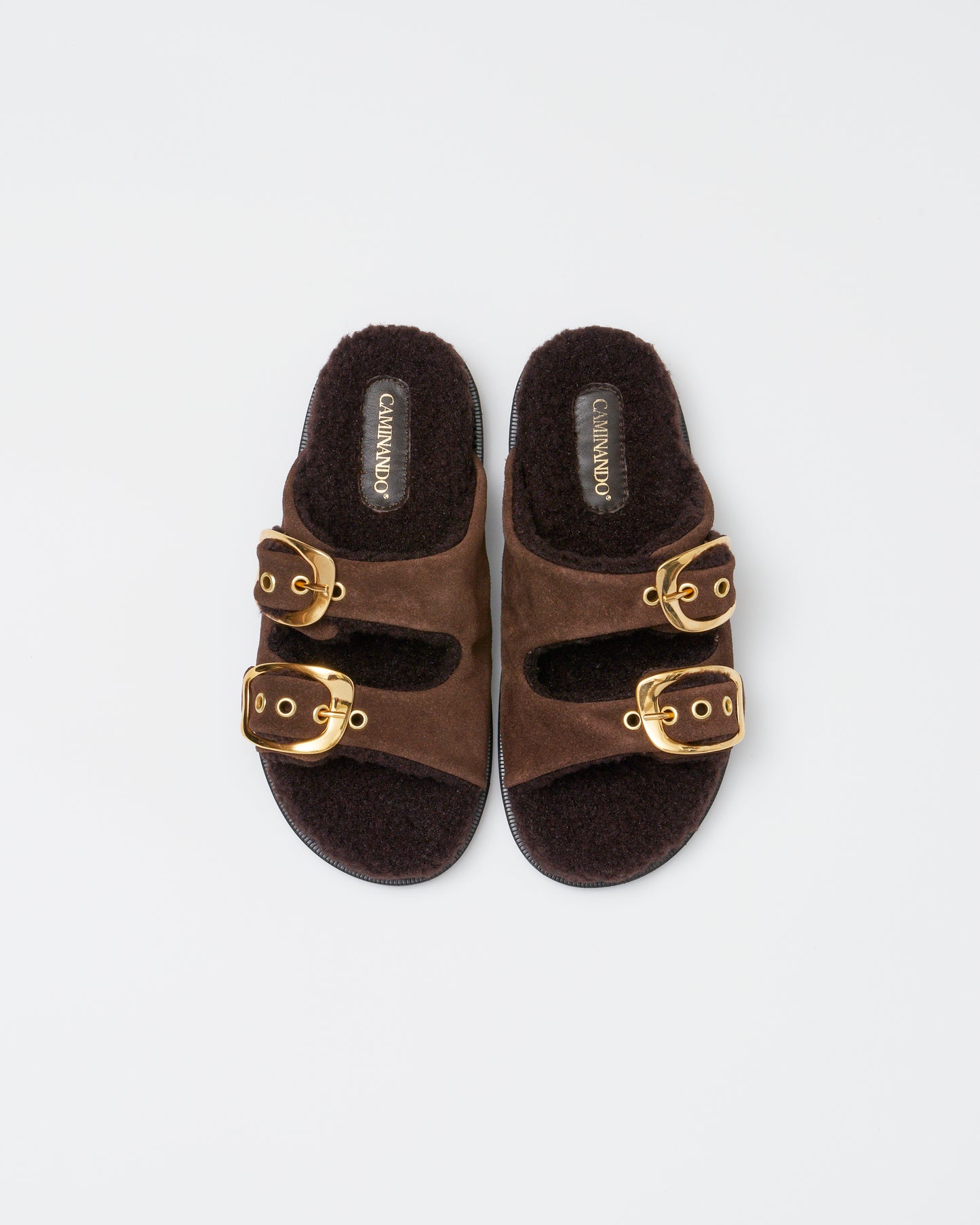 23118W DOUBLE BUCKLE SHEARING SANDALS DARK BROWN SUEDE