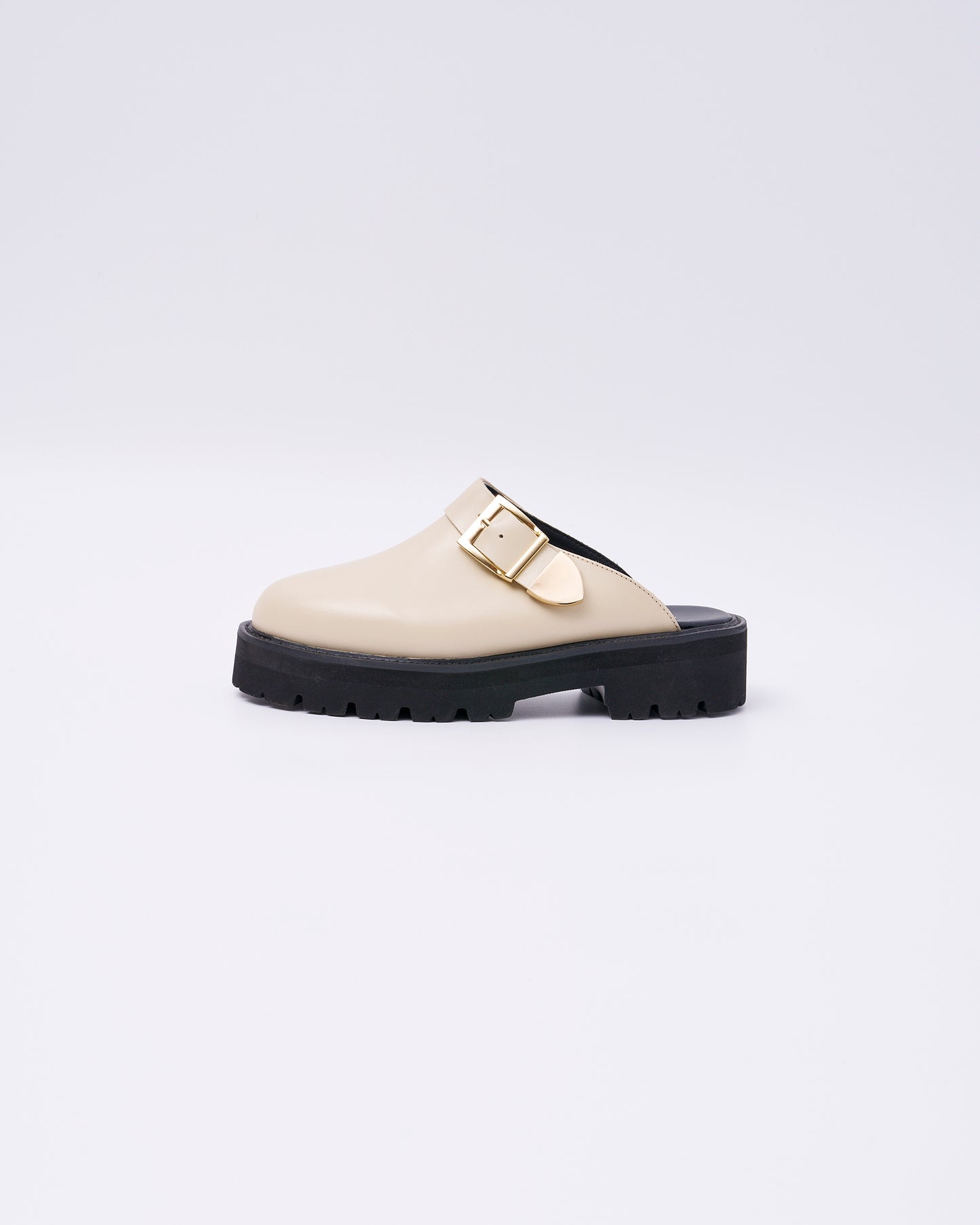 BUCKLE CLOG MULES ECRU