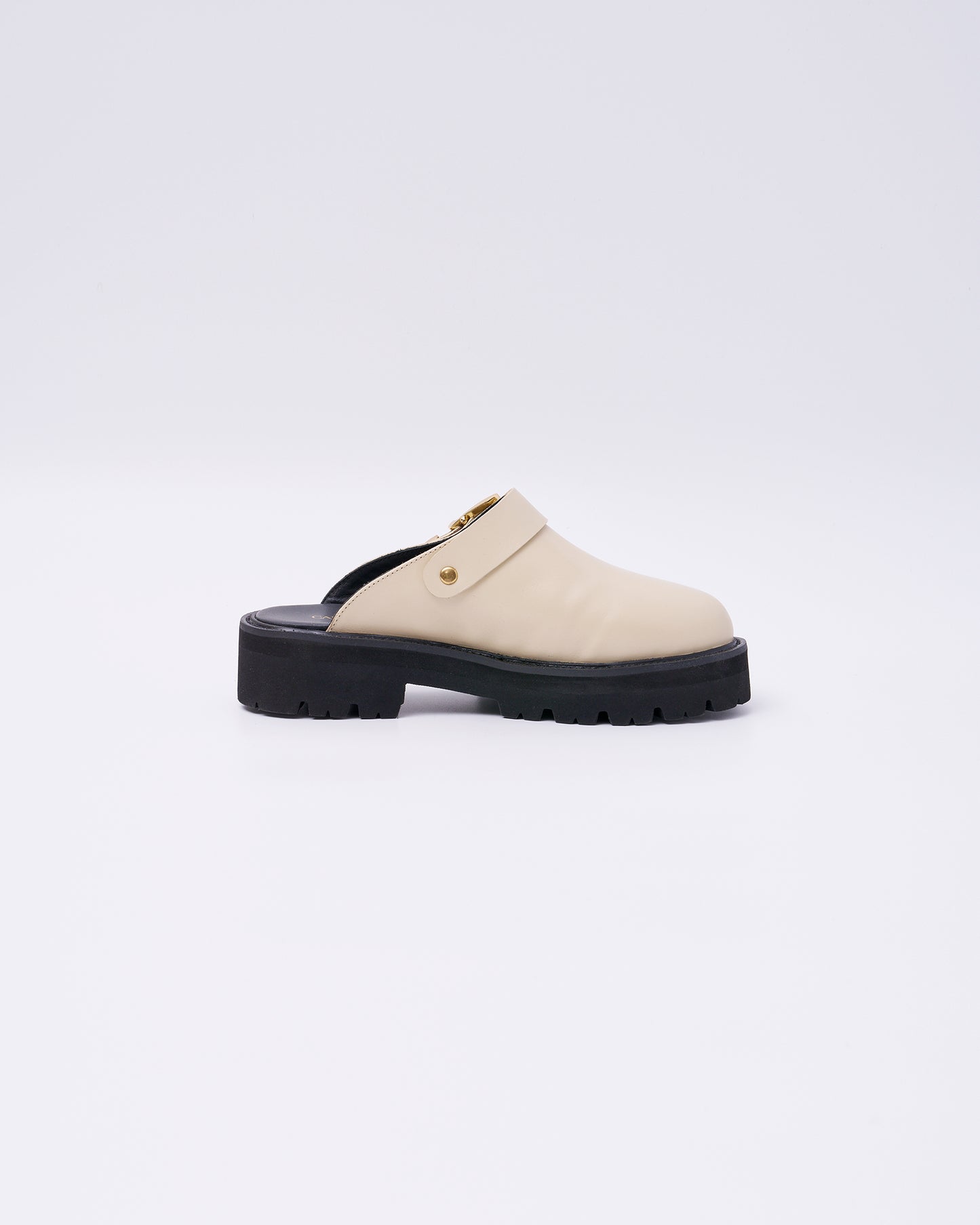 BUCKLE CLOG MULES ECRU