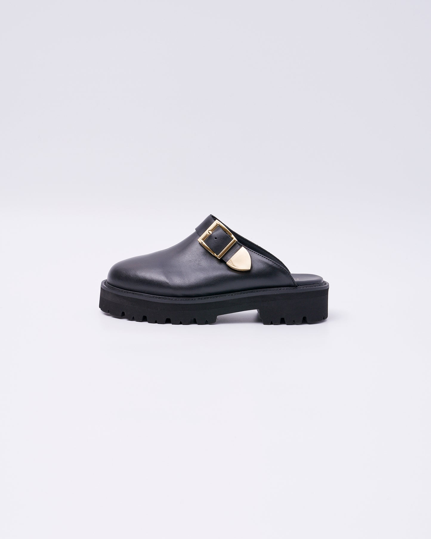 BUCKLE CLOG MULES BLACK