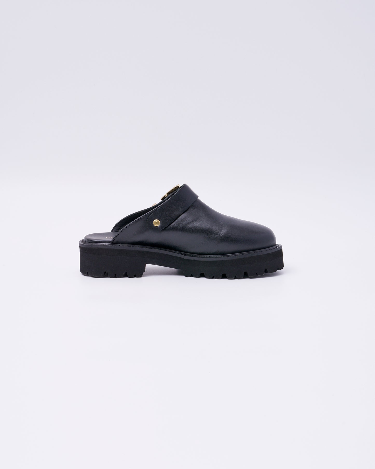 BUCKLE CLOG MULES BLACK