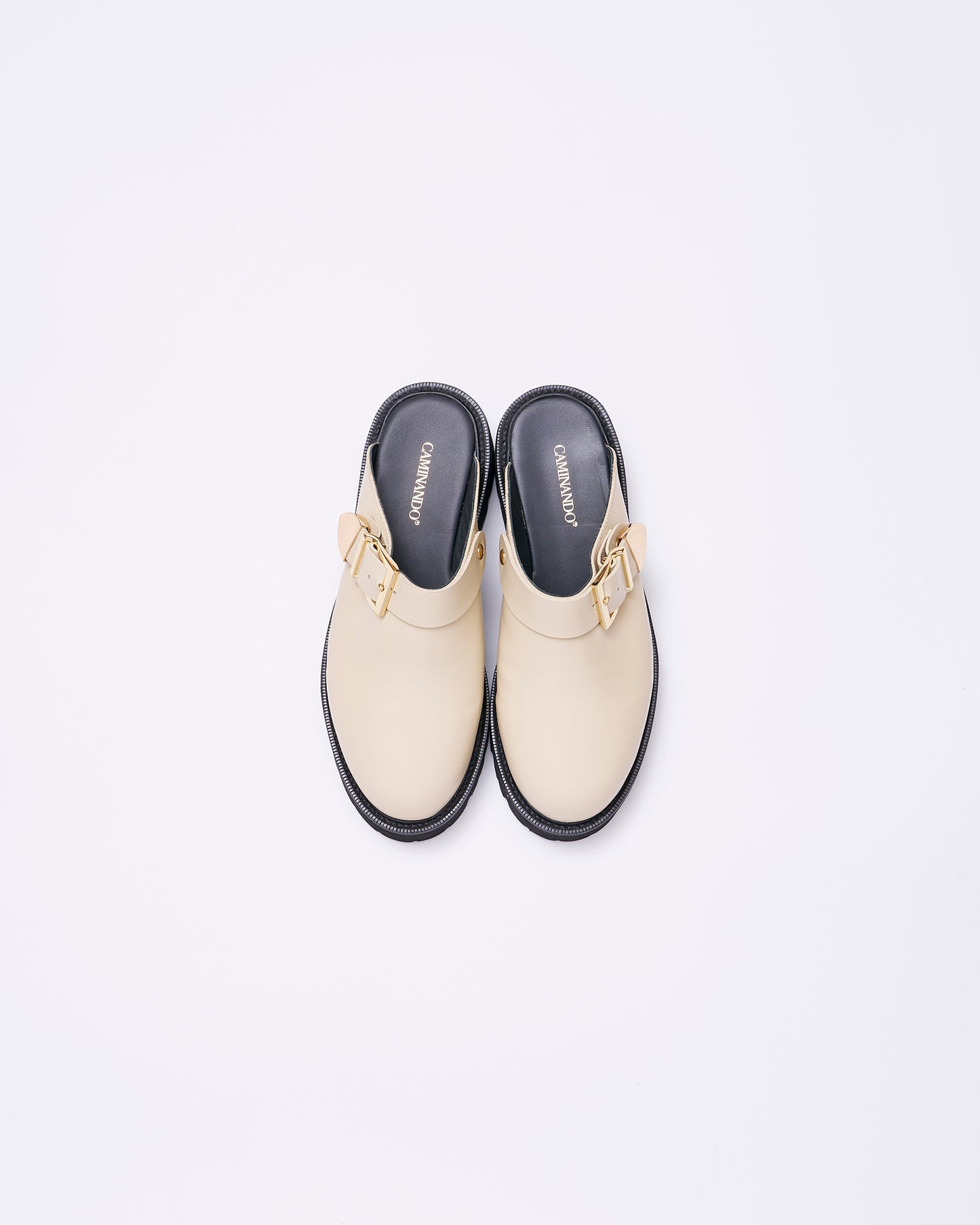 BUCKLE CLOG MULES ECRU