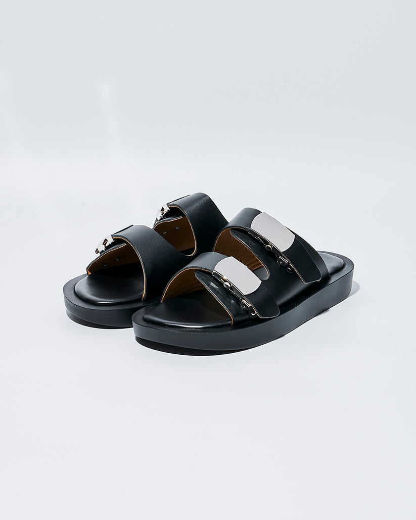 SLIDE BUCKLE PLATFORM SANDALS BLACK