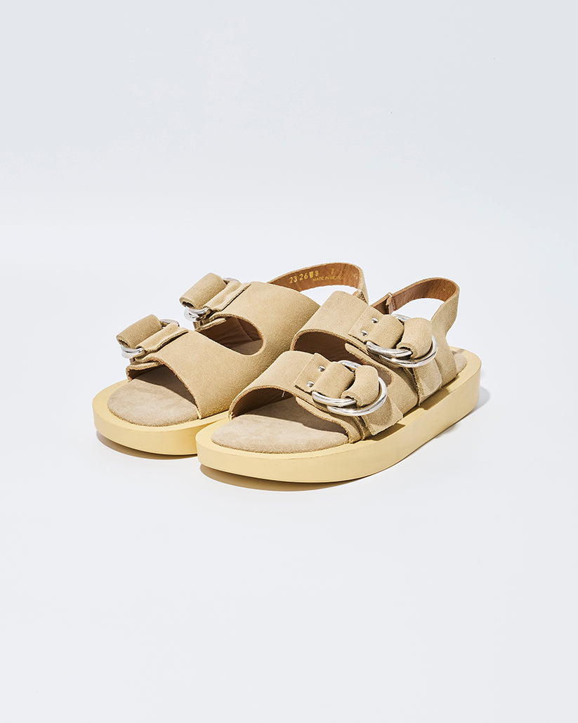 DOUBLE RING PLATFORM SANDALS BEIGE SUEDE