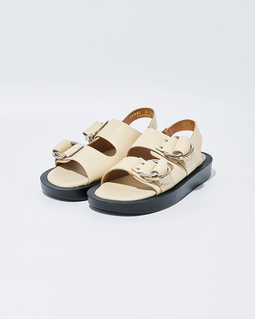 DOUBLE RING PLATFORM SANDALS ECRU