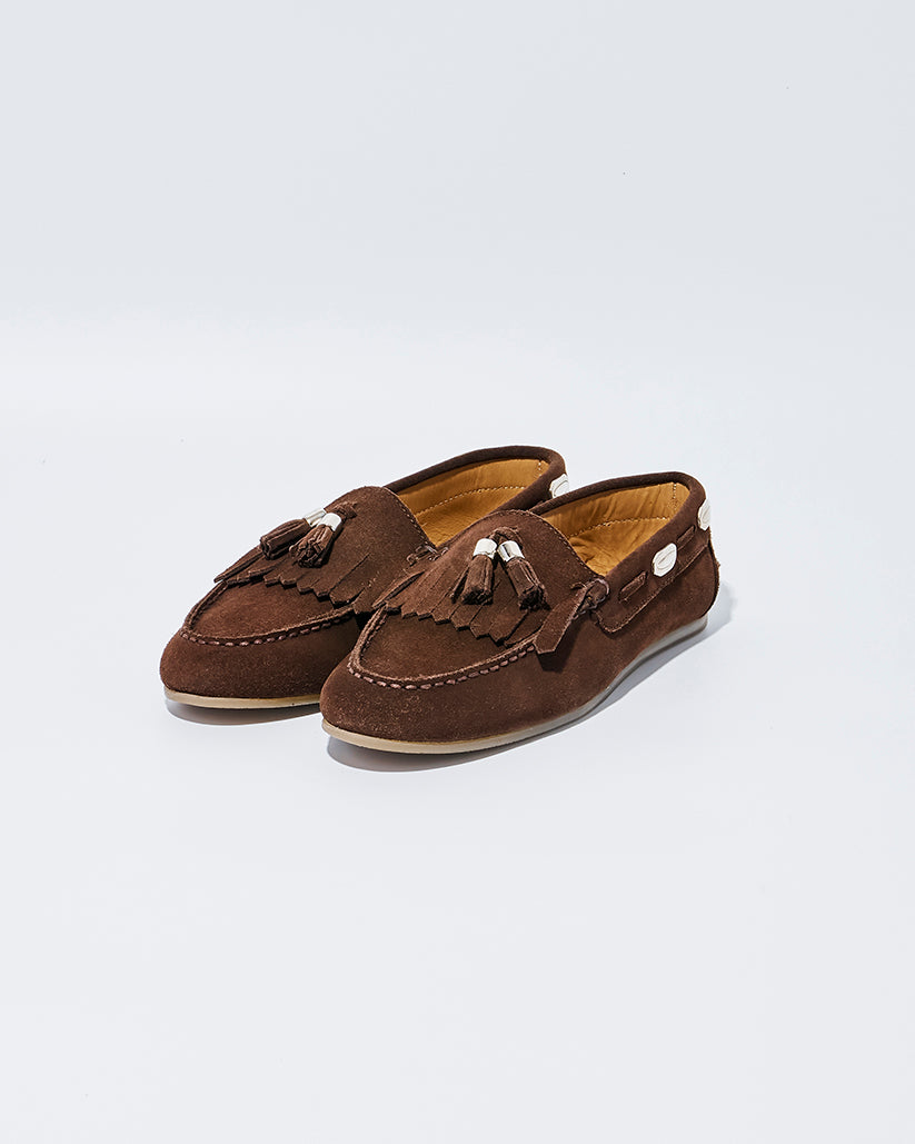 TASSEL MOC SHOES BROWN SUEDE