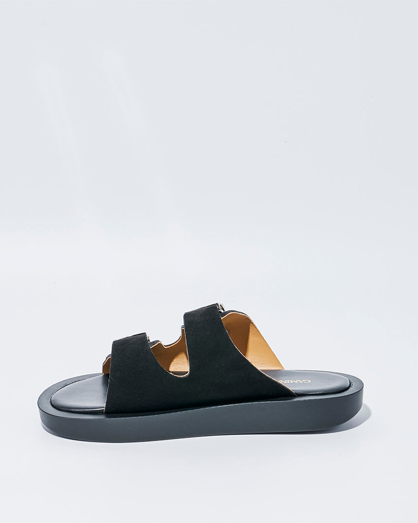 SLIDE BUCKLE PLATFORM SANDALS BLACK SUEDE
