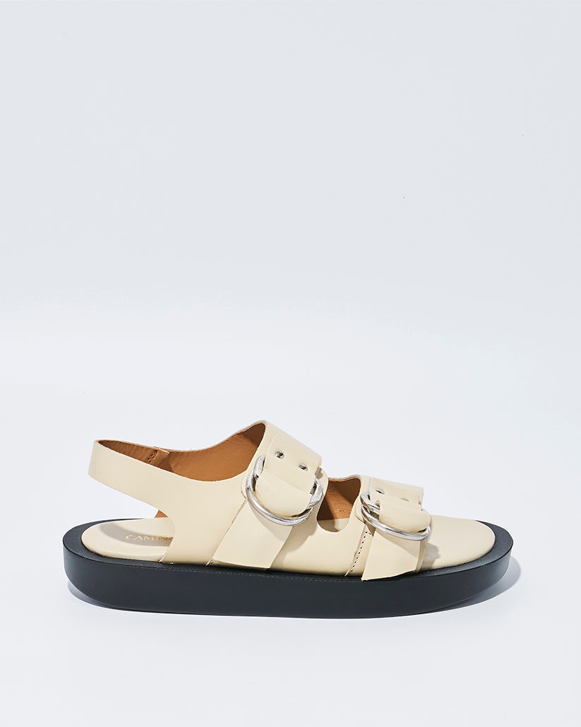 DOUBLE RING PLATFORM SANDALS ECRU
