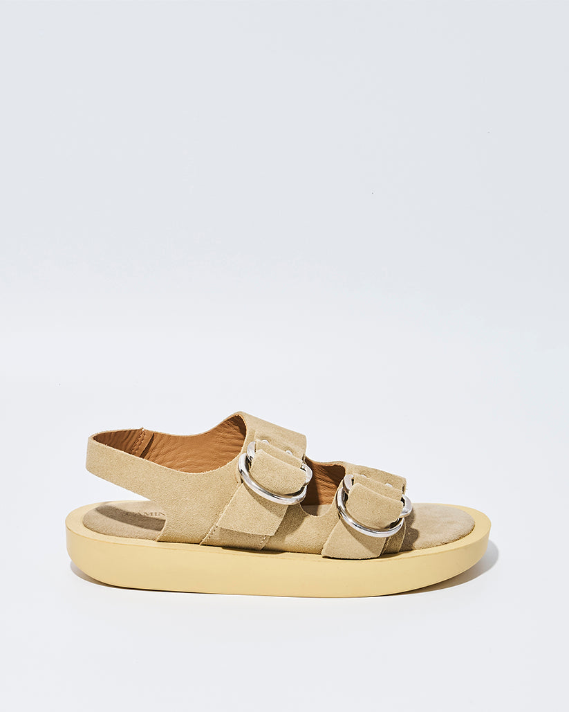 DOUBLE RING PLATFORM SANDALS BEIGE SUEDE