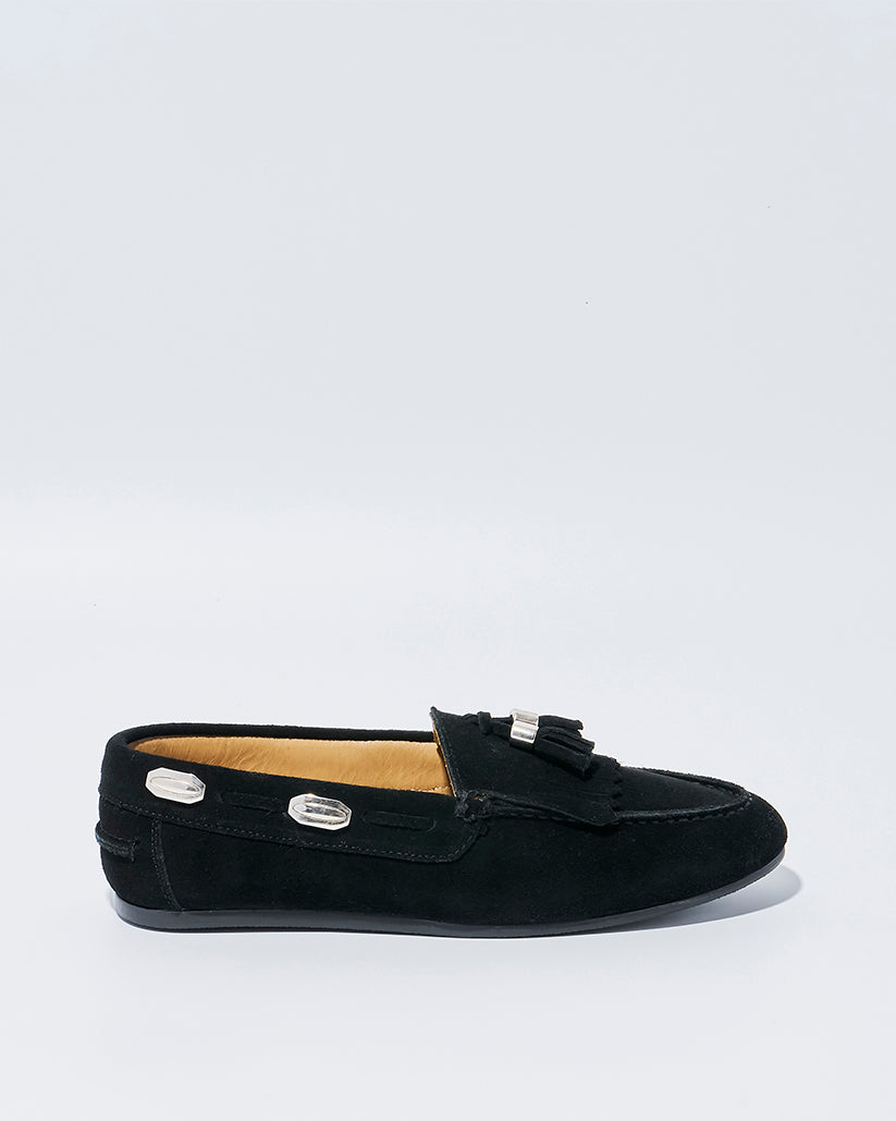 TASSEL MOC SHOES BLACK SUEDE