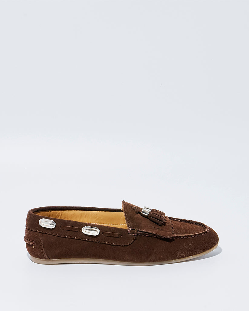 TASSEL MOC SHOES BROWN SUEDE