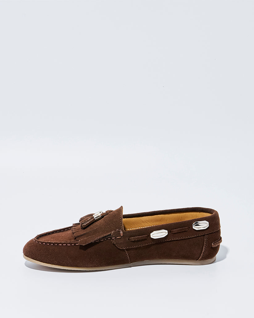 TASSEL MOC SHOES BROWN SUEDE
