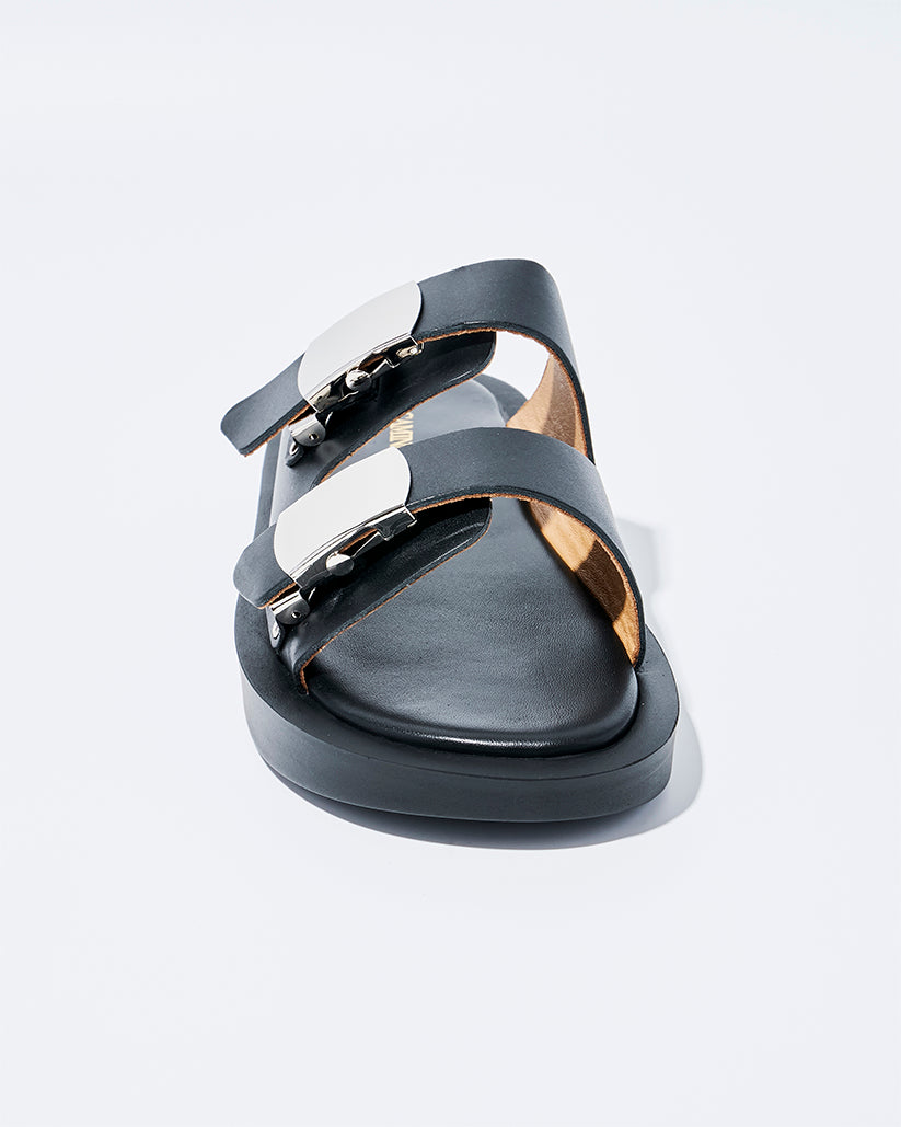 SLIDE BUCKLE PLATFORM SANDALS BLACK