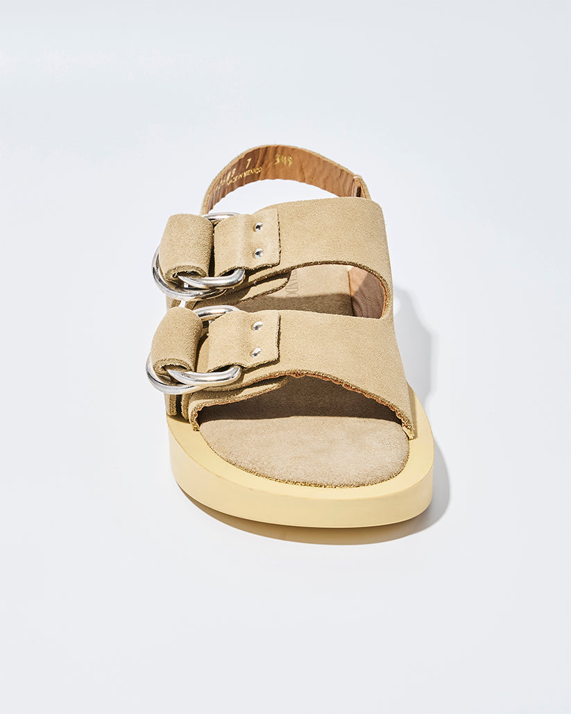 DOUBLE RING PLATFORM SANDALS BEIGE SUEDE