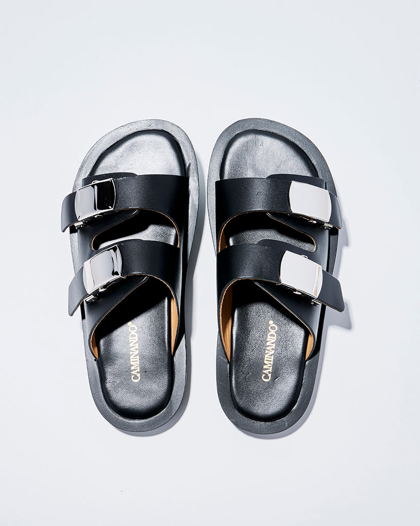 SLIDE BUCKLE PLATFORM SANDALS BLACK