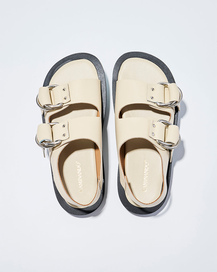 DOUBLE RING PLATFORM SANDALS ECRU