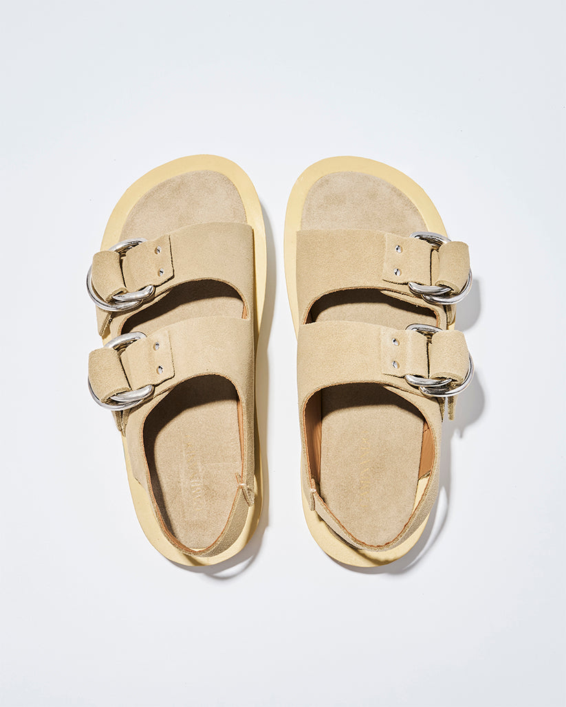 DOUBLE RING PLATFORM SANDALS BEIGE SUEDE