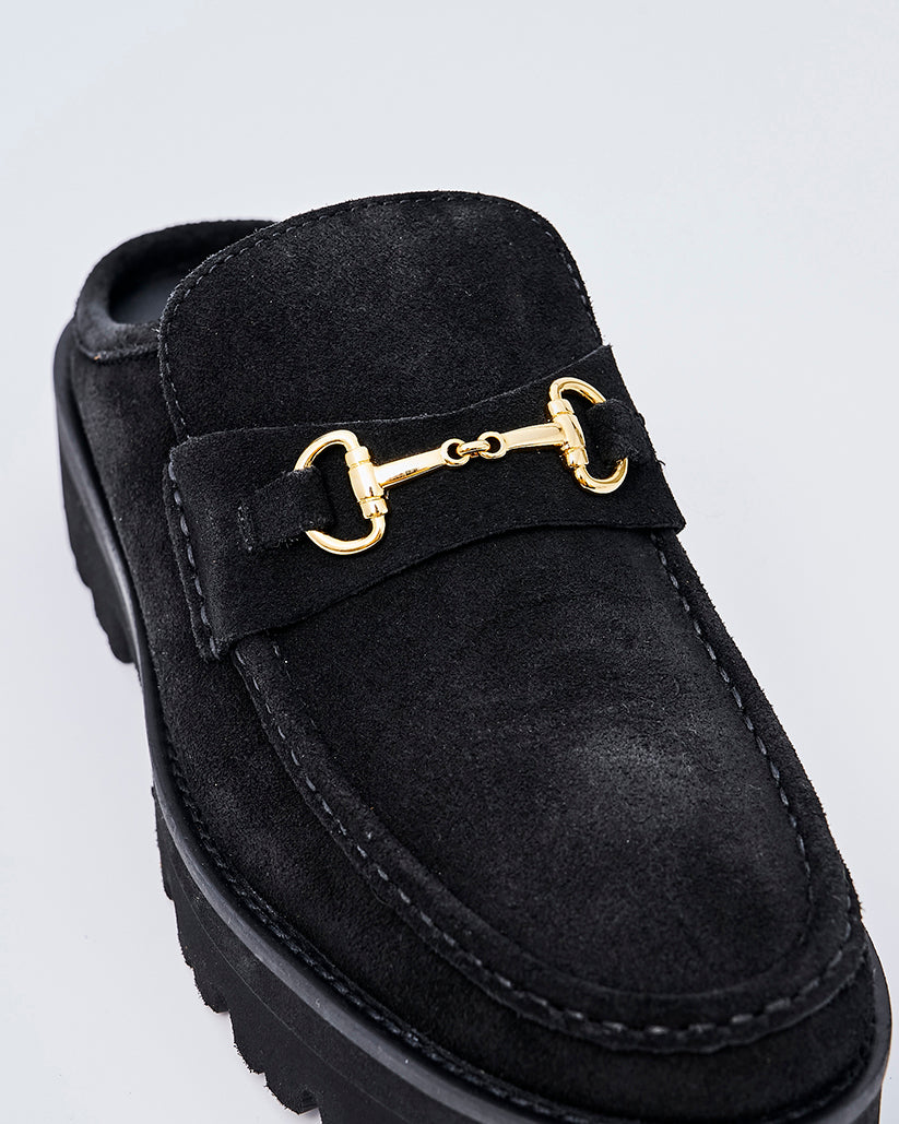 MID BIT MULE BLACK SUEDE