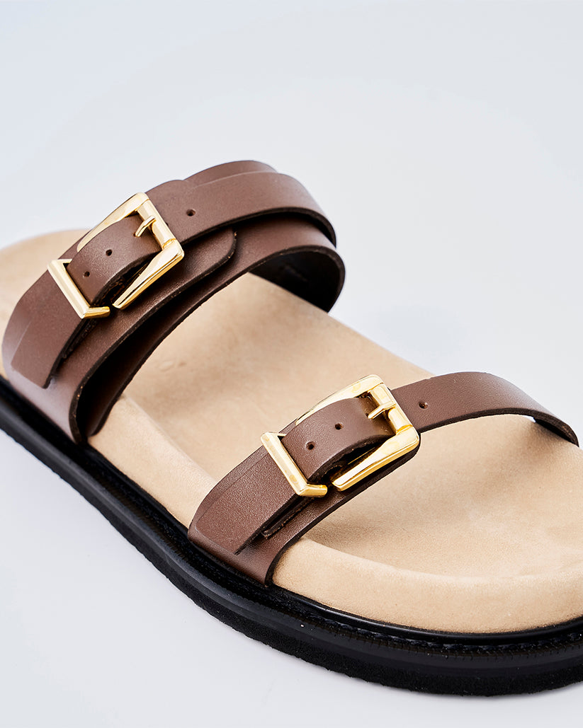 DOUBLE BUCKLE SANDALS BROWN