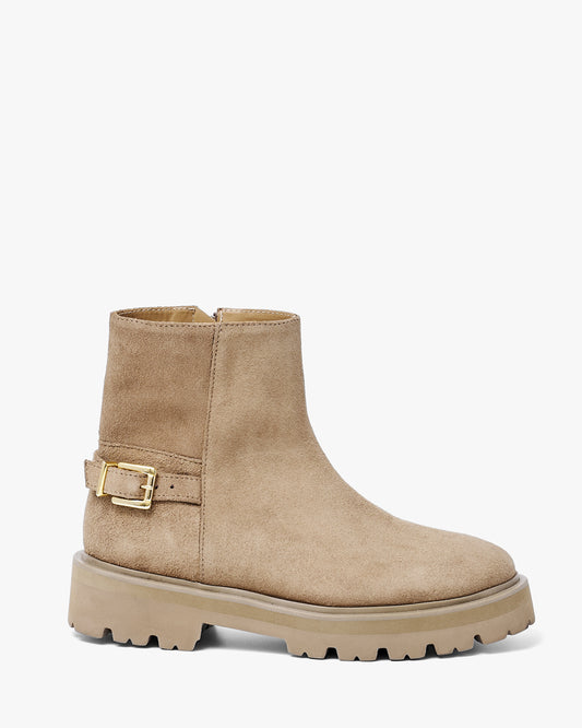SIDE BUCKLE BOOTS TAN SUEDE