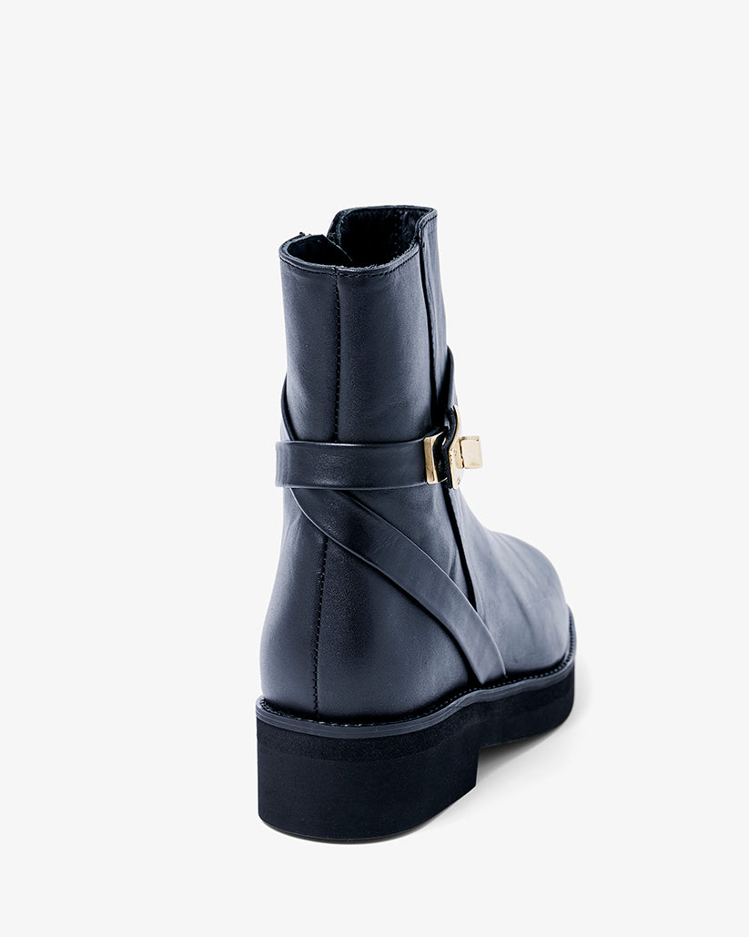 BUCKLE STRAP SHORT BOOTS BLACK