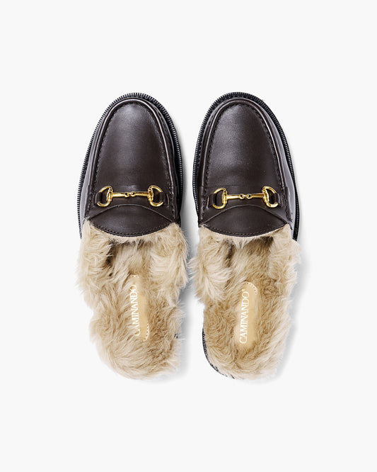 SHEARING LINED BIT MULE DARK BROWN