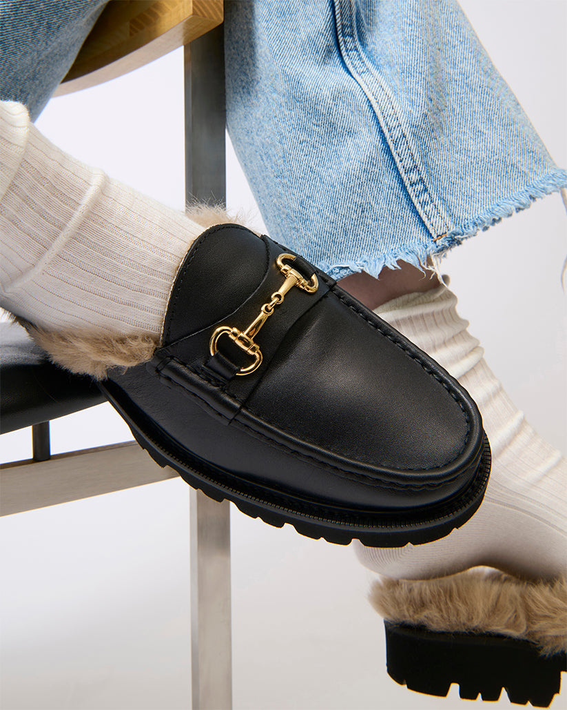 SHEARING LINED BIT MULE DARK BROWN
