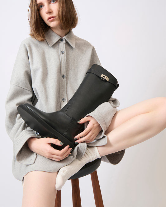 BUCKLE STRAP LONG BOOTS BLACK