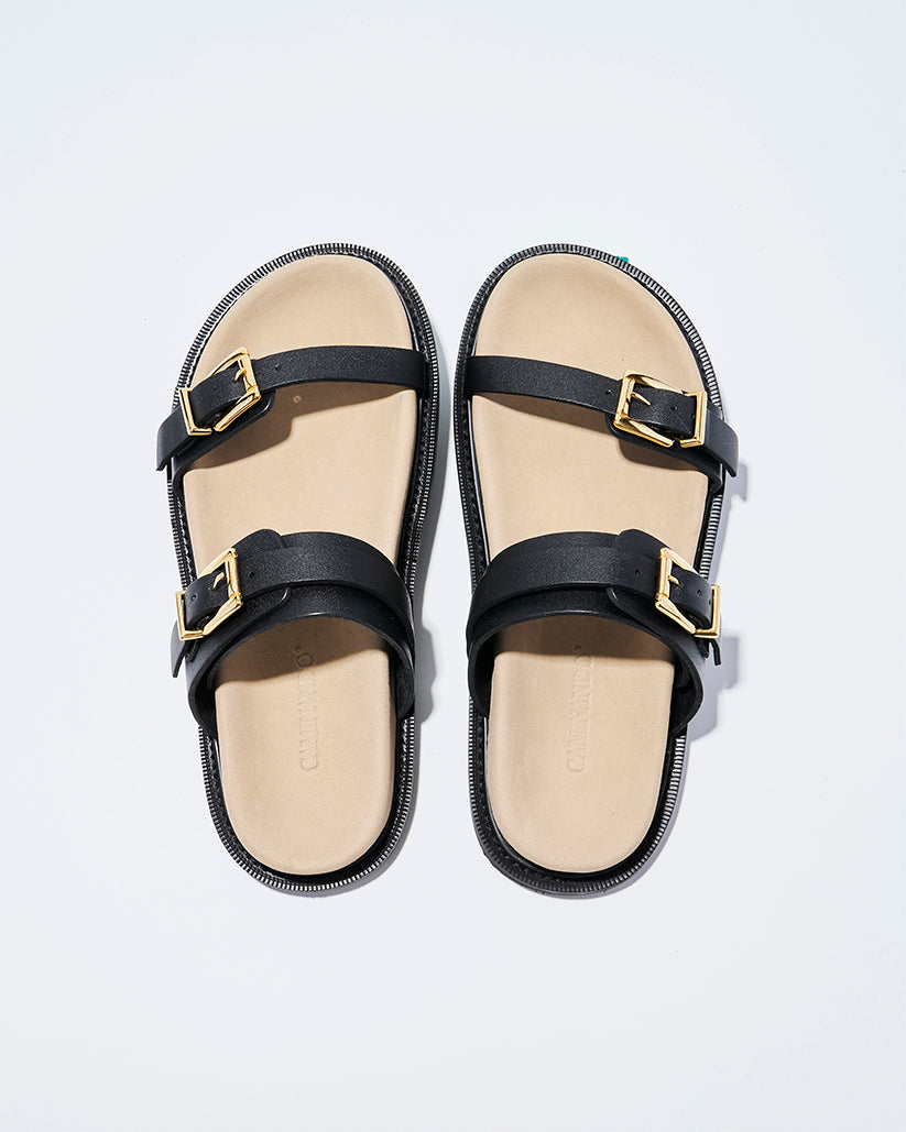 DOUBLE BUCKLE SANDALS BLACK – caminando.jp