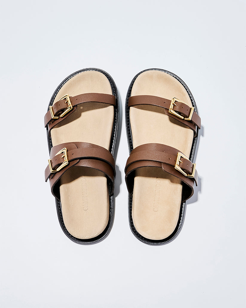 DOUBLE BUCKLE SANDALS BROWN