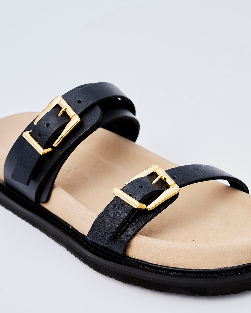 DOUBLE BUCKLE SANDALS BLACK