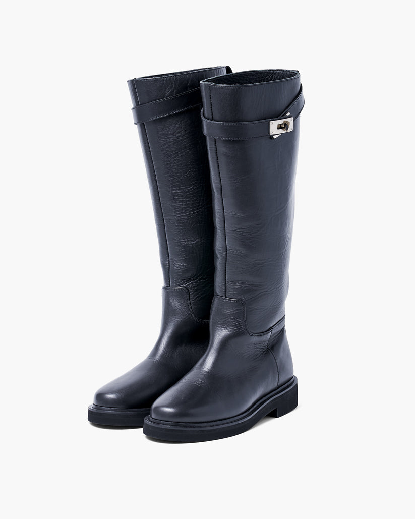 BUCKLE STRAP LONG BOOTS BLACK
