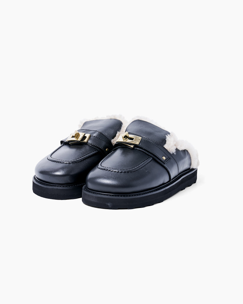 SHEARING BUCKLE SANDALS BLACK