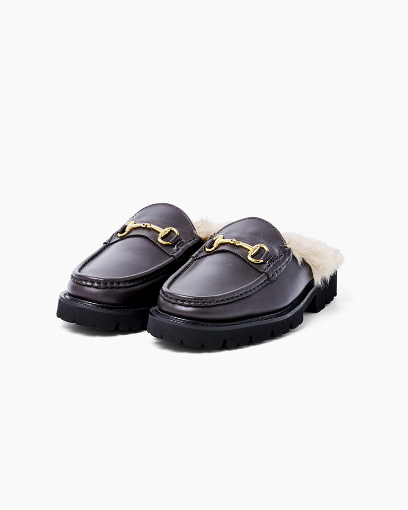 SHEARING LINED BIT MULE DARK BROWN