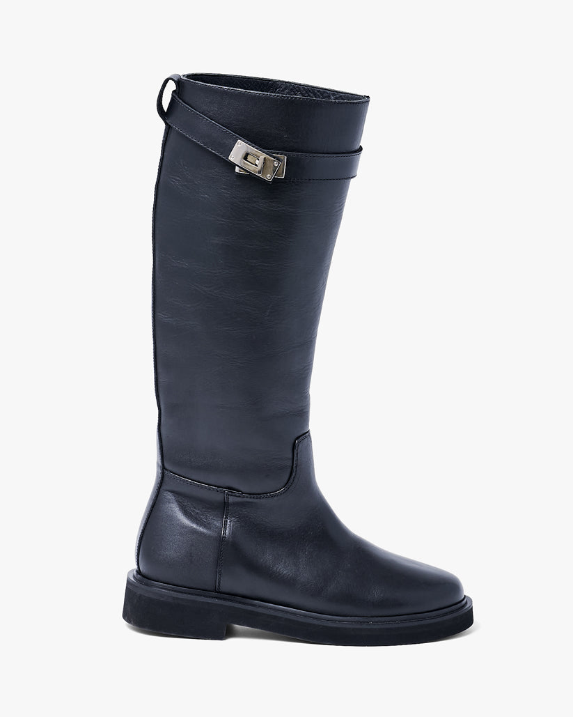 BUCKLE STRAP LONG BOOTS BLACK