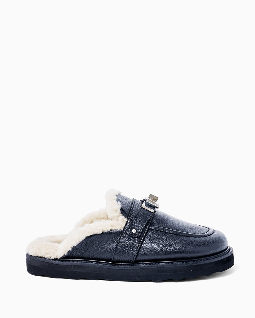 SHEARING BUCKLE SANDALS GRAIN LEATHER BLACK
