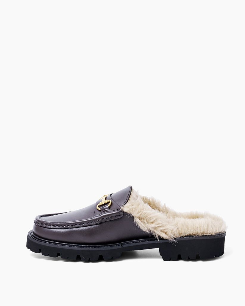 SHEARING LINED BIT MULE DARK BROWN