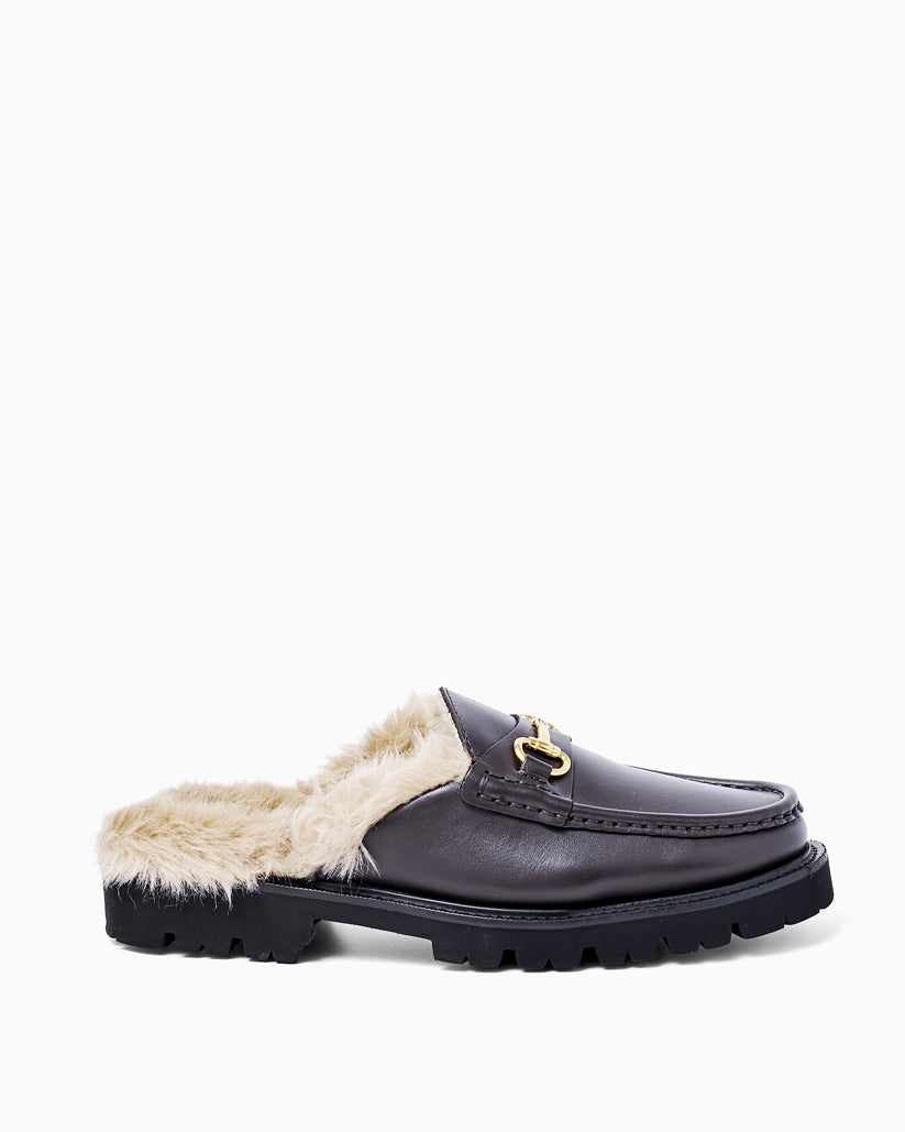 SHEARING LINED BIT MULE DARK BROWN