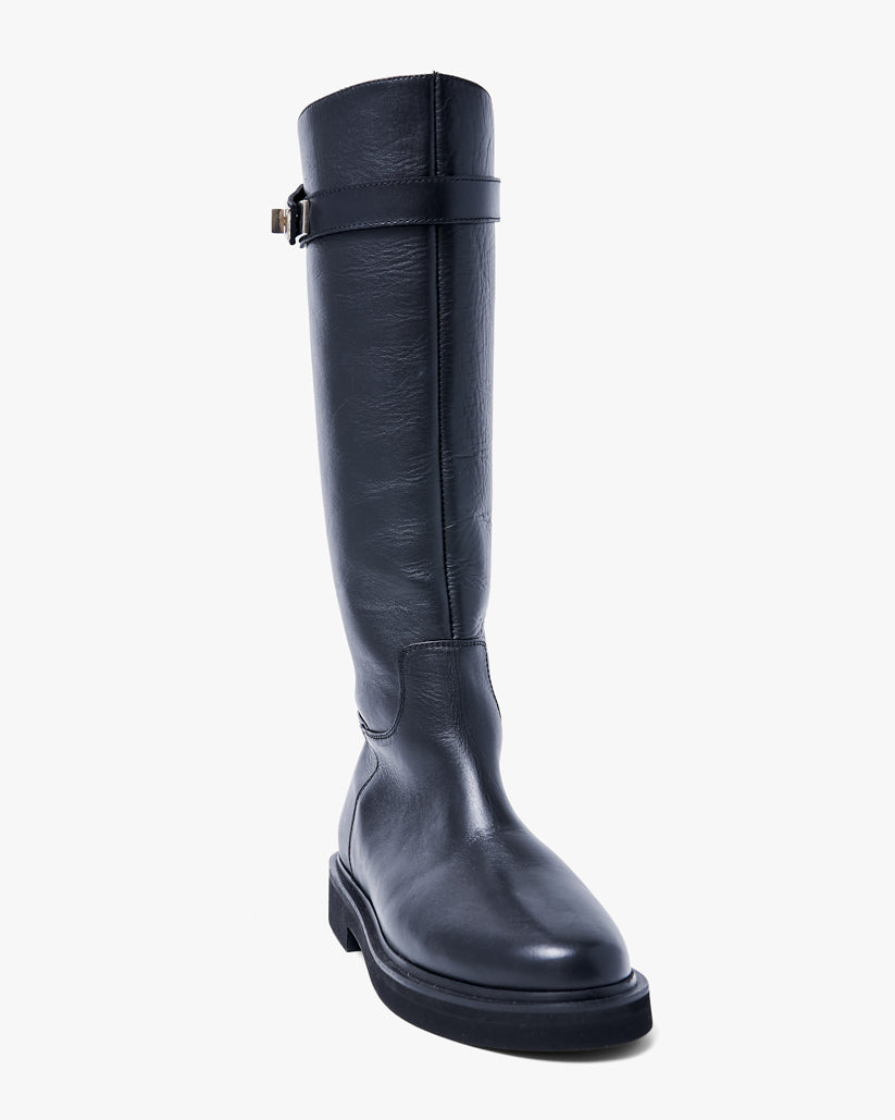 BUCKLE STRAP LONG BOOTS BLACK