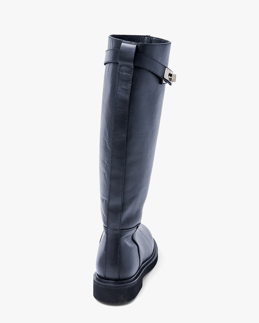 BUCKLE STRAP LONG BOOTS BLACK