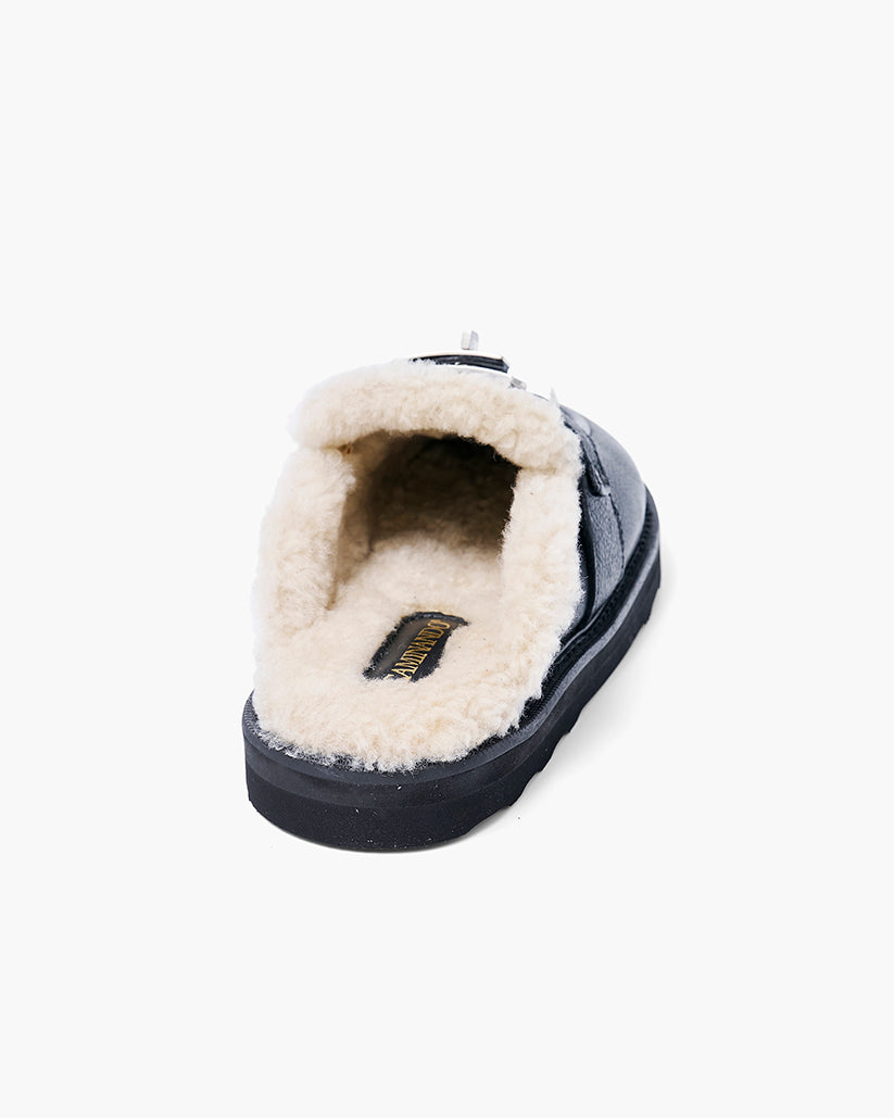 SHEARING BUCKLE SANDALS GRAIN LEATHER BLACK