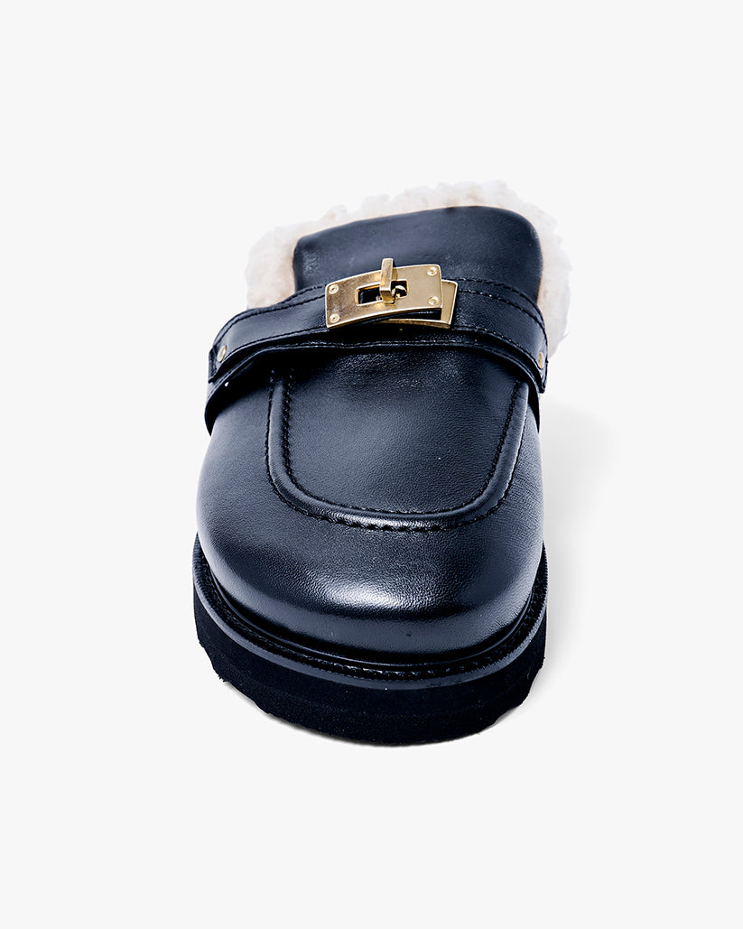 SHEARING BUCKLE SANDALS BLACK