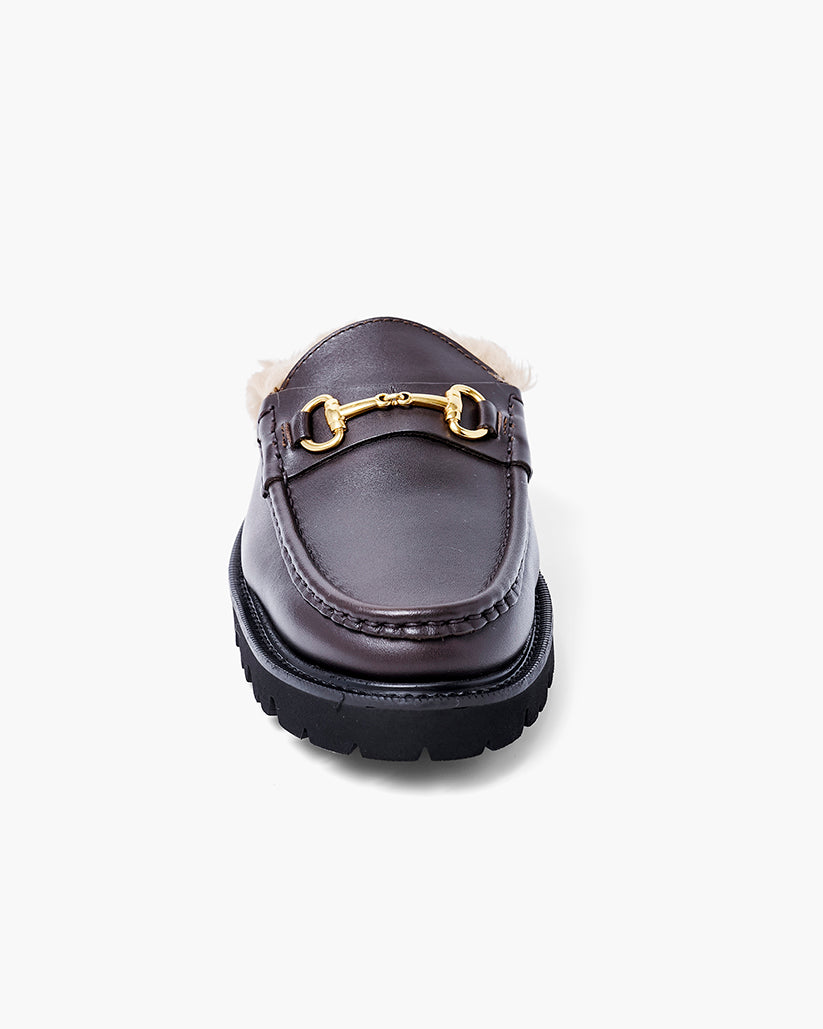 SHEARING LINED BIT MULE DARK BROWN