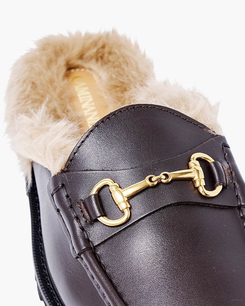 SHEARING LINED BIT MULE DARK BROWN